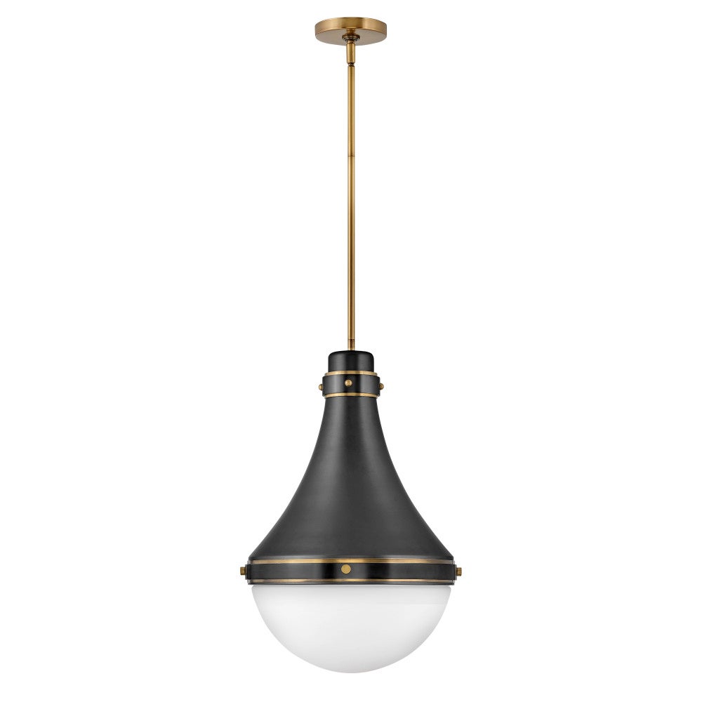Hinkley Oliver Medium Pendant black heritage brass etched opal