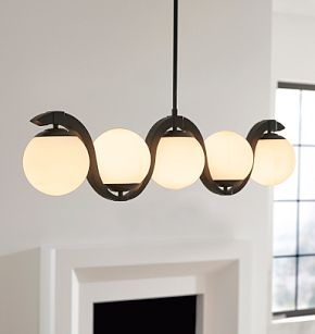 Rejuvenation Reedway 38 inch linear pendant brass and opal globes