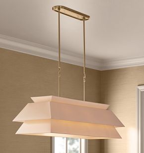 Rejuvenation Waverleigh Linear Chandelier 48 inch brass and linen tiered