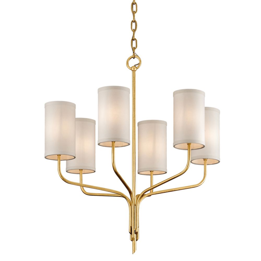 Troy Lighting Juniper chandelier brass linen drum shades cluster